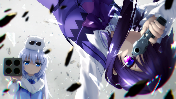 Chino Kafuu and Rize Tedeza from Gochuumon wa Usagi Desu ka with guns