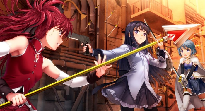 Kyoko Sakura, Homura Akemi, and Sayaka Miki from Madoka Magica