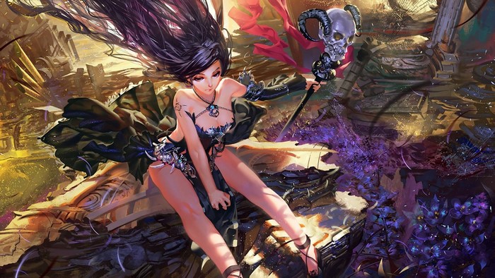 Anime girl with staff in fantasy setting