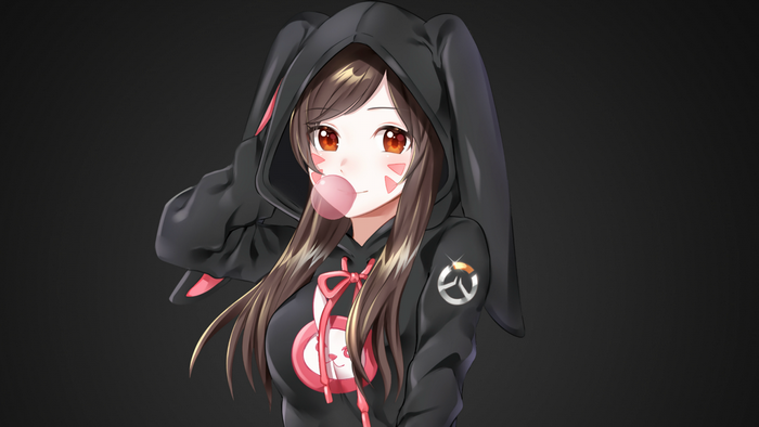 D.Va from Overwatch wearing a bunny hoodie