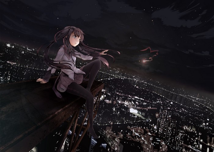Akemi Homura from Mahou Shoujo Madoka Magica at night