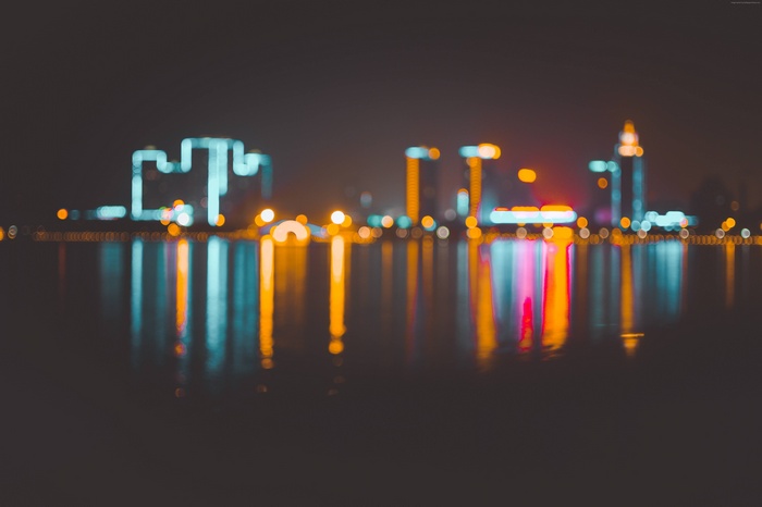 6K, City, 4K, Blur, Bokeh, Night