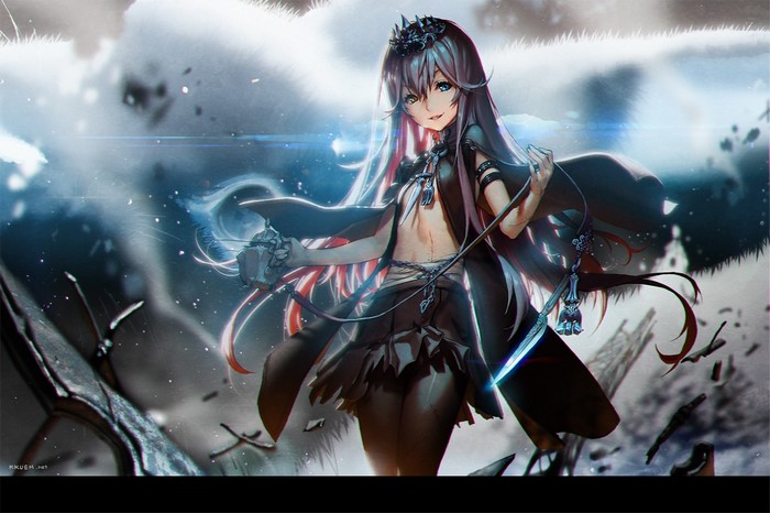 Anime woman warrior with crown and sword