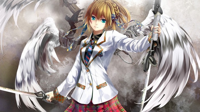 Anime girl with wings and swords