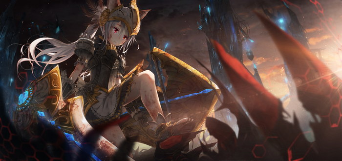 Anime girl with armor and shield from Tera Online