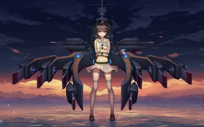 Anime girl with a large mecha ship