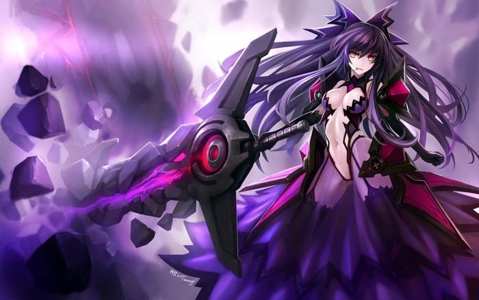 Yatogami Tohka from Date A Live with a large weapon