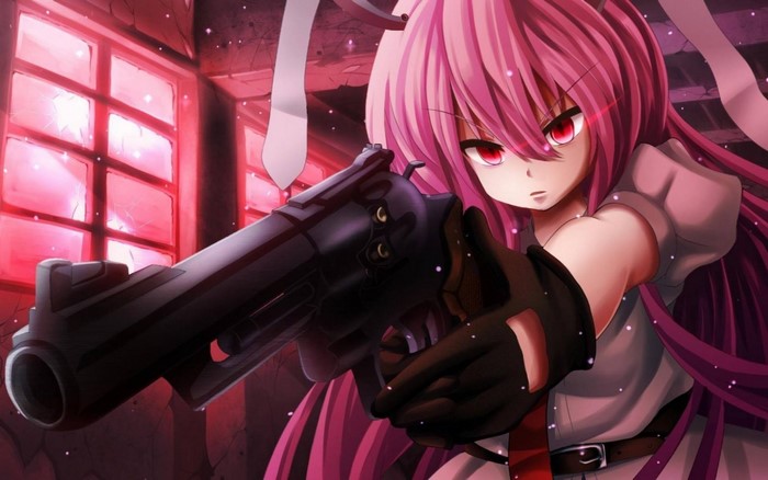 Reisen Udongein Inaba from Touhou holding a gun