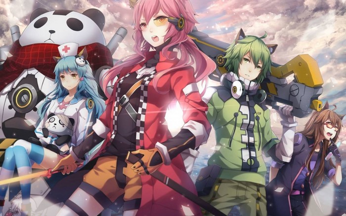 Anime characters with cat ears and panda robot
