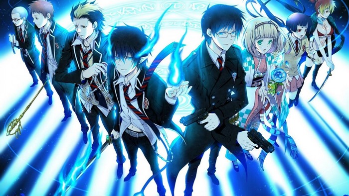 Blue Exorcist characters with blue flames