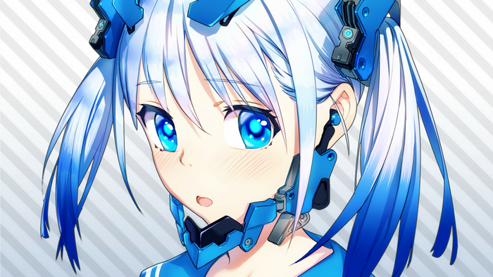 Anime girl with blue eyes and white hair with blue tips