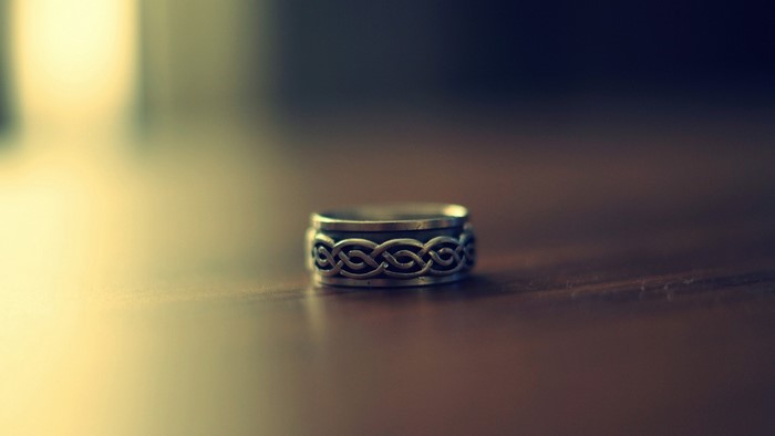 Close-up of a ring with Celtic knot design