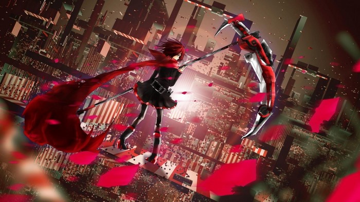Ruby Rose from RWBY in a city