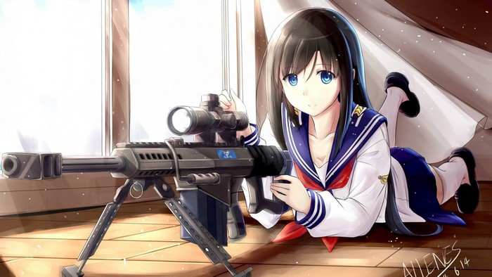 Anime girl with sniper rifle