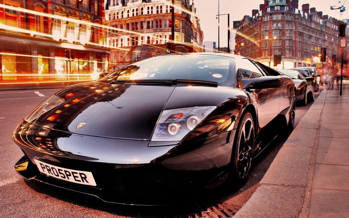 Black Lamborghini Murcielago with 'PROSPER' license plate in London