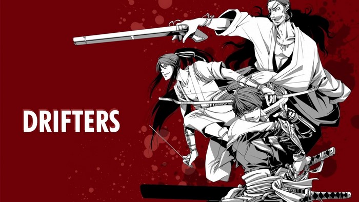 Drifters anime illustration with three samurai warriors