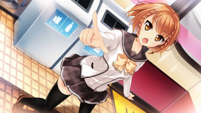 Anime girl in school uniform pointing