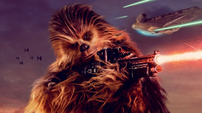 Chewbacca from Solo: A Star Wars Story firing a weapon