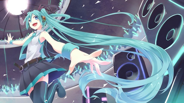 Hatsune Miku from Vocaloid performing on stage