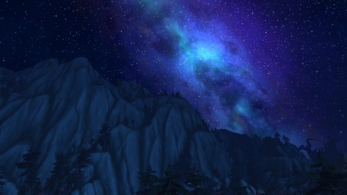 Night sky over mountains in World of Warcraft: Legion