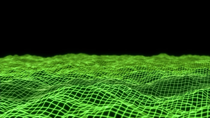 Green abstract wireframe landscape with black background