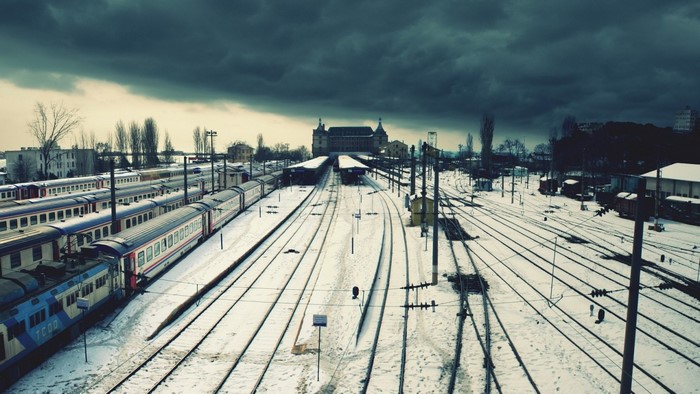 Trains at Haydarpasa Train Station in Istanbul during winter