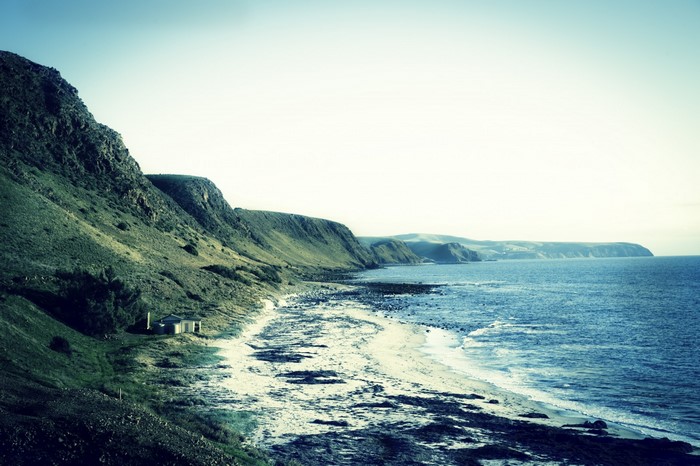 Coastal cliffs and ocean waves