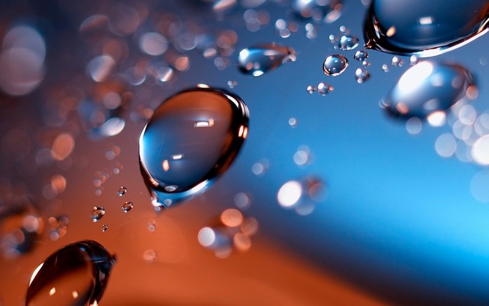 Macro Water Drops with Blue and Orange Reflection