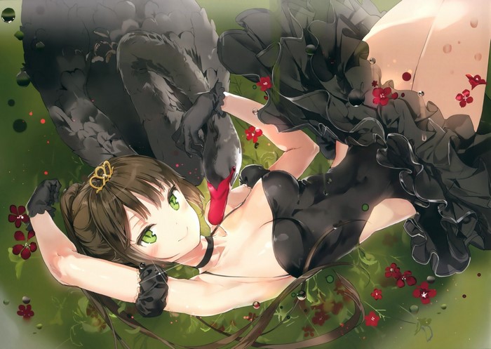 Anime girl with a black swan