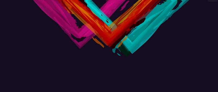 Abstract brush strokes in pink, red, and teal