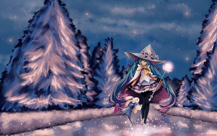 Hatsune Miku as Yuki Miku in a snowy forest