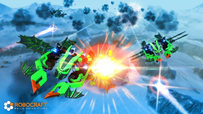Robocraft screenshot of futuristic combat vehicles in battle