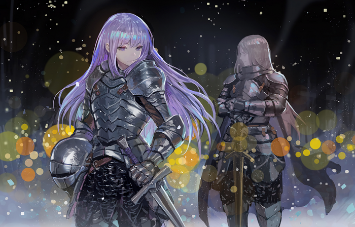 Two armored female knights with swords