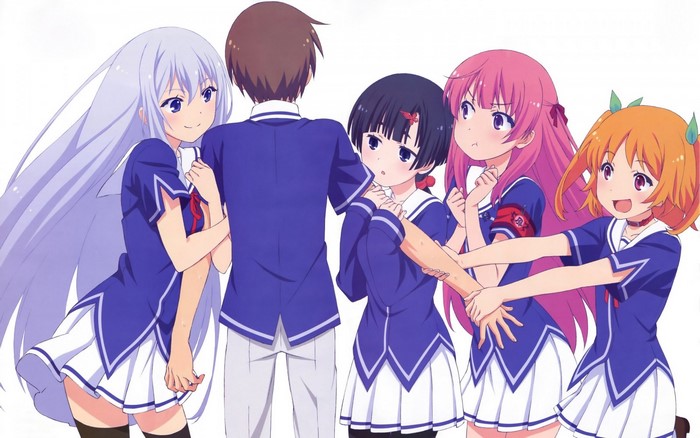Fuyuumi Ai, Harusaki Chiwa, Natsukawa Masuzu, Akishino Himeka, and Kid Eita from Ore no Kanojo to Osananajimi ga Shuraba Sugiru