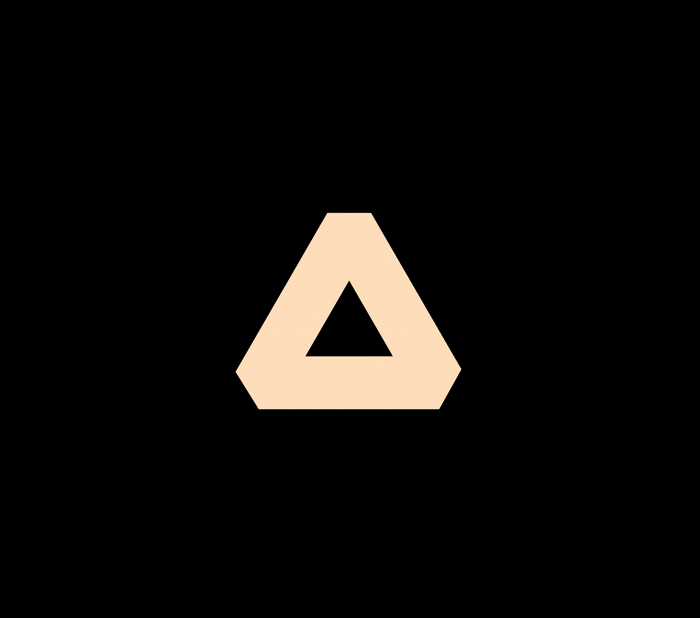 Peach triangle logo on black background