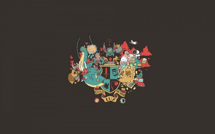Illustration of cartoon characters and objects