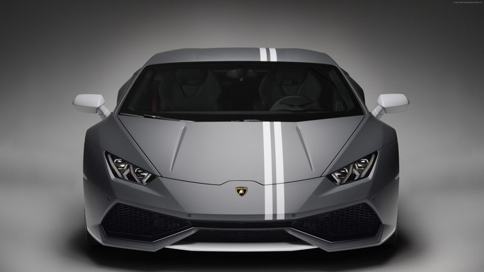 Gray Lamborghini Huracan with white stripes