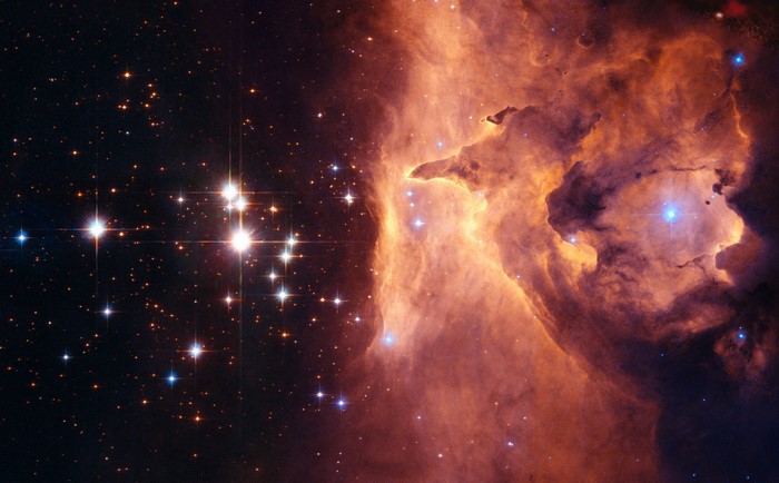 Star cluster and nebula in outer space