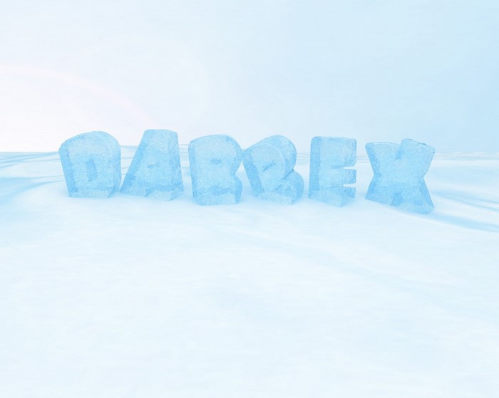 DABREX text made of ice in a snowy landscape