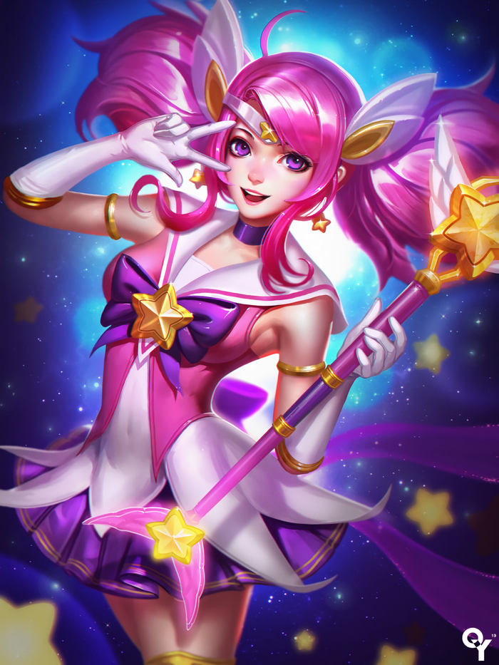Lux from League of Legends with Pink Hair and Staff