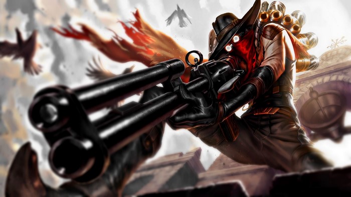 Jhin from League of Legends with sniper rifle