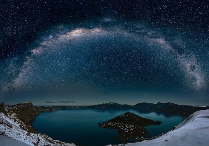 Milky Way over Crater Lake in Winter