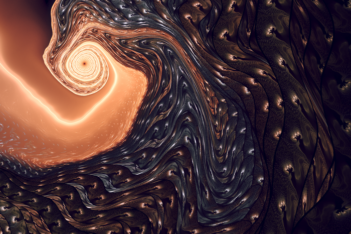 Abstract fractal art with swirling patterns and light
