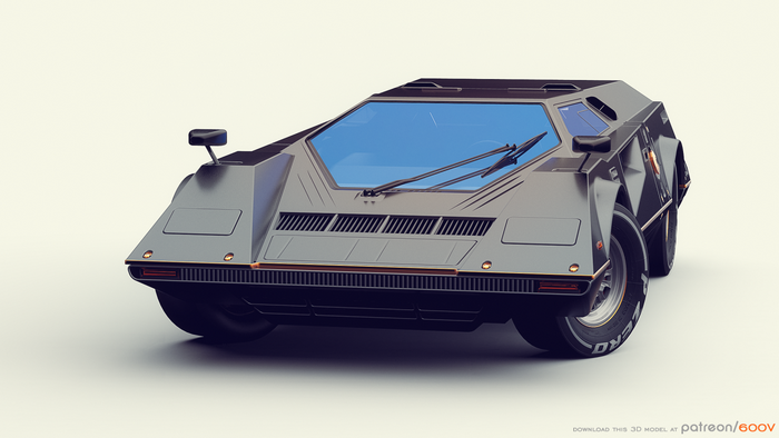 Black futuristic concept car with blue windshield