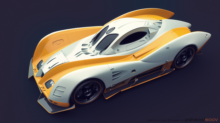 Concept race car with orange and white design