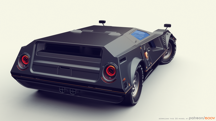 Futuristic dark grey concept car with red taillights