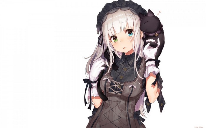 Anime girl with white hair and cat