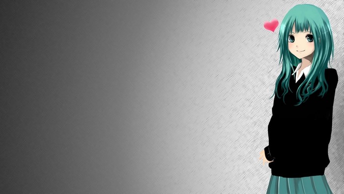 Anime girl with blue hair and pink heart