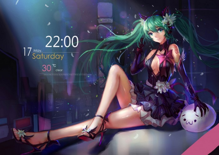 Hatsune Miku from Vocaloid sitting in a nightclub