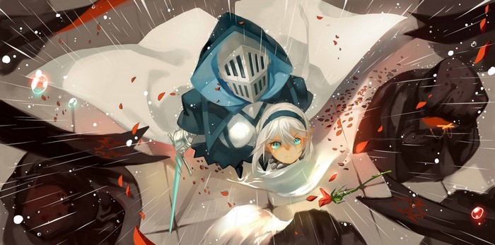 Anime girl and knight in armor with roses